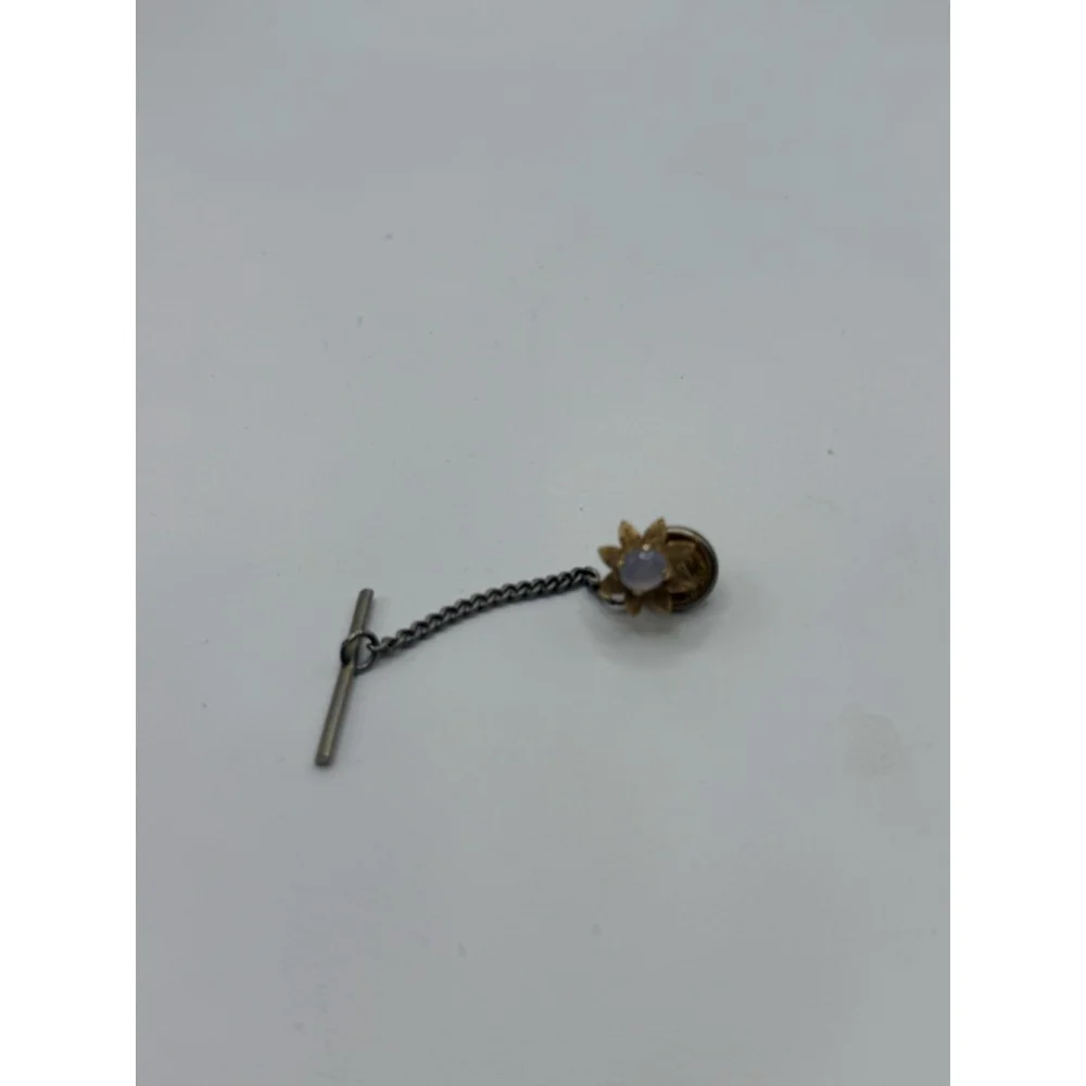 Men's Hickok Gold w/ opal Flower Tie Tack Lapel Pin One Size